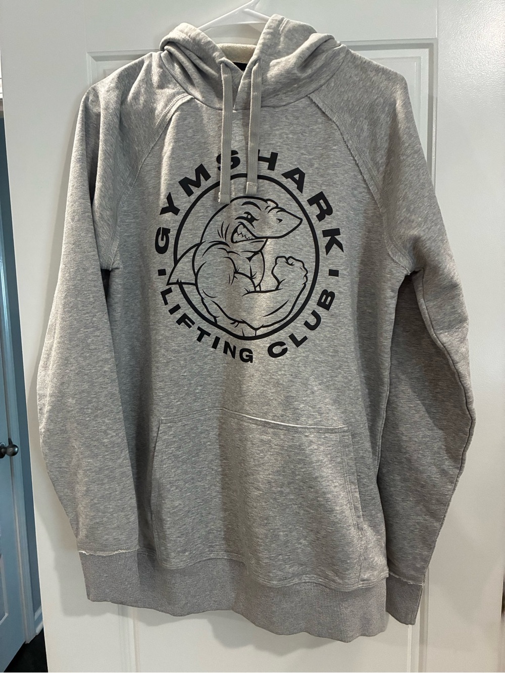 Gymshark Light Gray Pullover Hoodie with Lifting Club Shark Logo